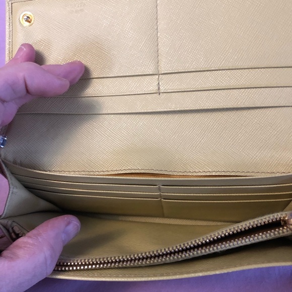 PRADA! Butter cream yellow with gold logo and trim Saffiano Leather Long Wallet - Picture 12 of 16